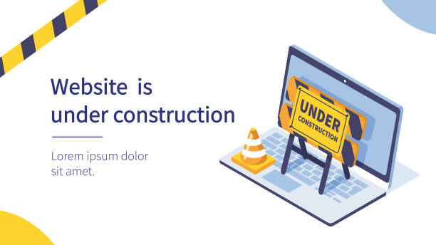 Website under construction page.  Flat isometric vector illustration isolated on white background.